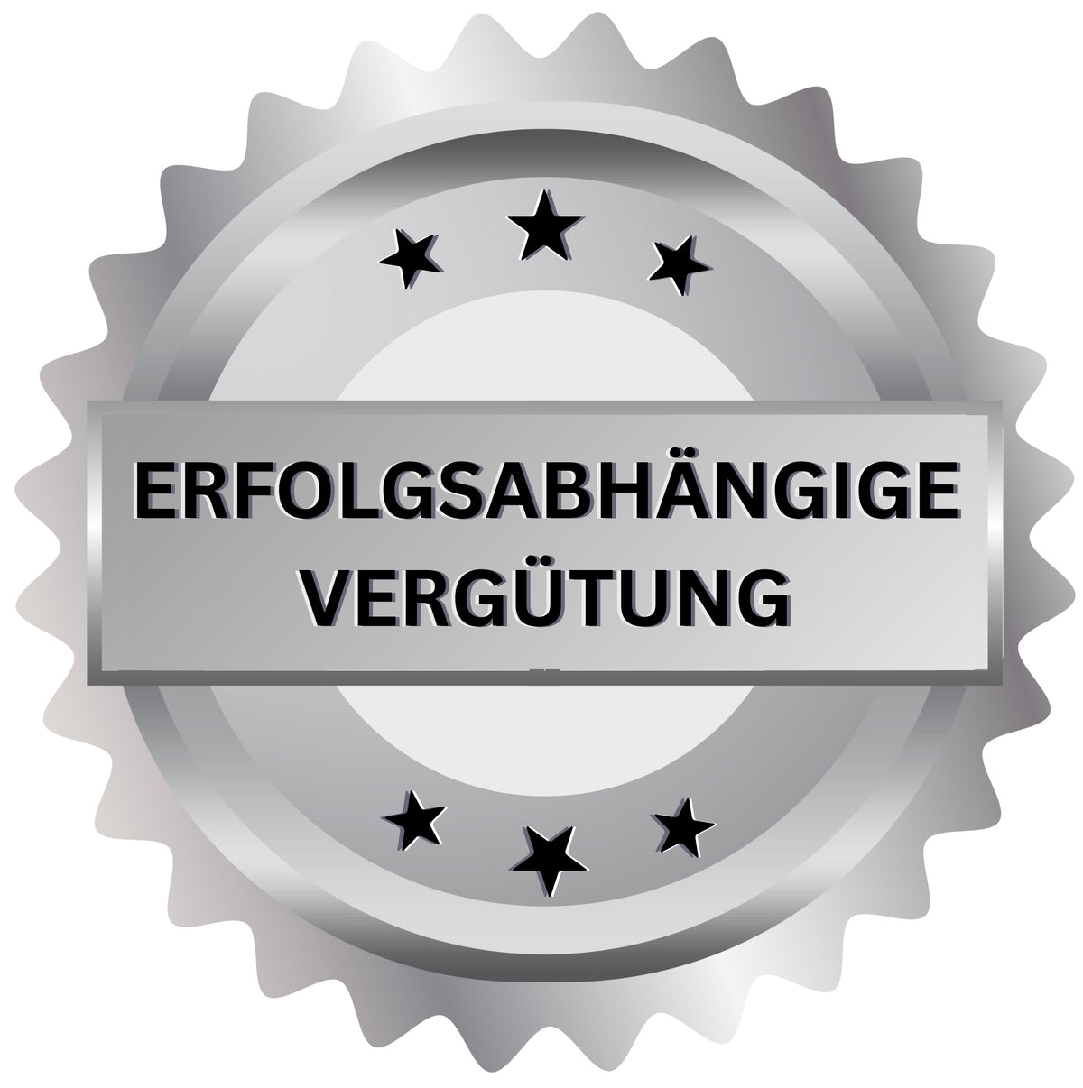 Silbernes Siegel mit Sternen, steht für eine Erfolgsabhängige Vergütung und Arbeit auf Honorarbasis